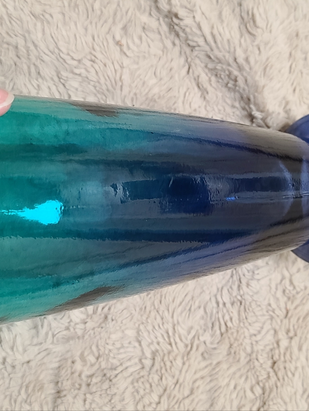 Large Blue-Green Ombre Glass Vase, Thick Glass Pressed Glass, High Quality Feel - Picture 3 of 6
